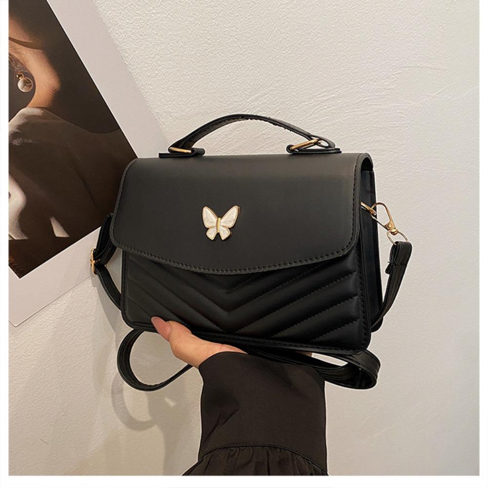 Fashion Pure Color Women's Handbag PU Large Capacity Crossbody Bag Square Bag