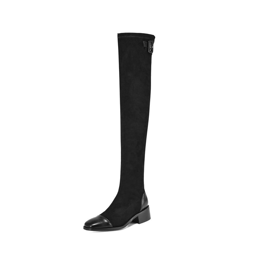 Krazing Pot Flock Autumn Winter Shoes Thick Heels Size 43 Long Boots Black Brown Stretch Over-the-knee Boots