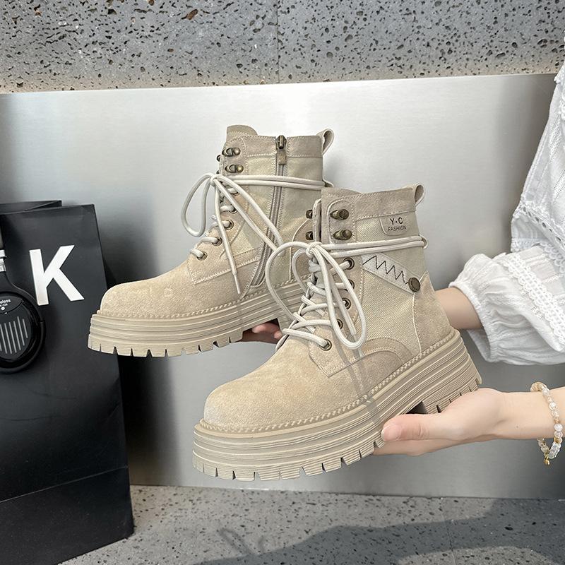 The first layer of cowhide~ thick-soled heightening leather Martin boots for women's outdoor breathable casual versatile thin short boots for women