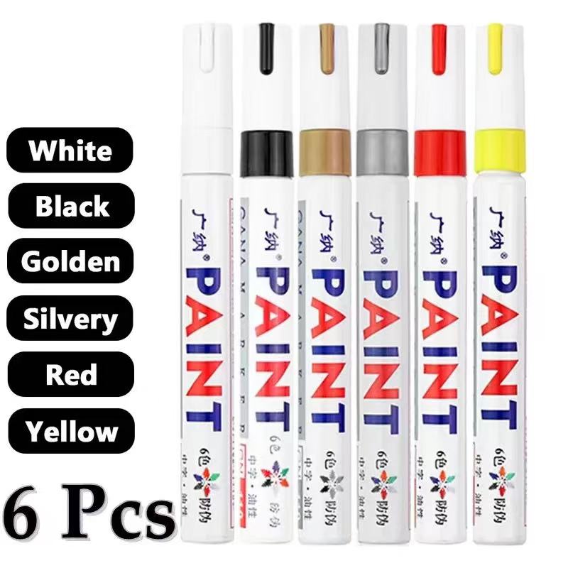 GuangNa 6/12 Pcs Colorful Permanent Paint Marker Waterproof Color Markers Tire Tread Rubber Fabric Paint Metal Paint White Pens