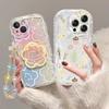 Cartoon Smile Flower With Wrist Lanyard Chain Case For Google Pixel 10 9 Pro XL9 8 7 Pro 5G Pixel 7A 8A Floral Bracket Cover
