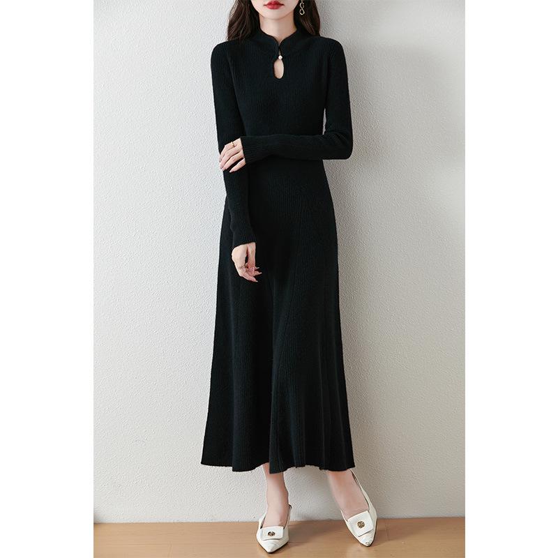 Autumn/Winter Slimming Knitted Pure Wool Fishtail Qipao Dress