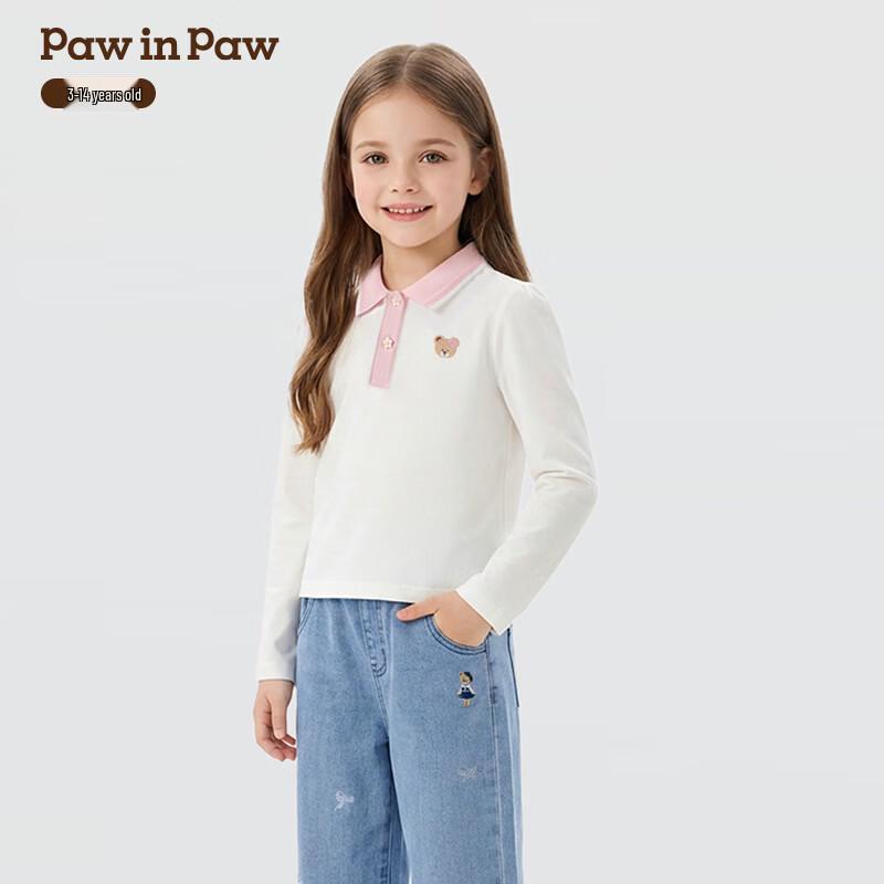 PawinPaw Girls' Cartoon Bear Lapel T-Shirt