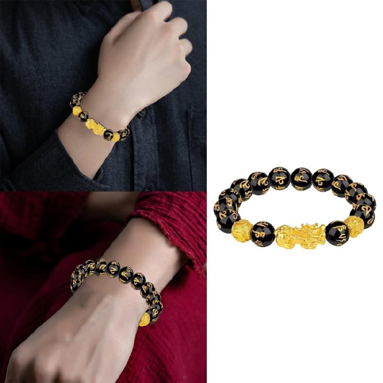 Traditional Chinese Alloy Bracelet for Attracting Wealth Elastic Beaded Handchain Fashionable Good Luck Charm Wristchain