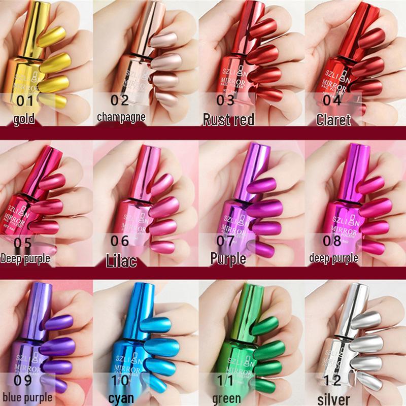 Long-Lasting Silver Metallic Mirror Nail Polish, Multicolor Glossy Finish