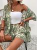 2026 Spring Trendy Printed Two-Piece Set: Short-Sleeved Top & Tie-Waist High-Waisted Shorts – Perfect for Vacation.