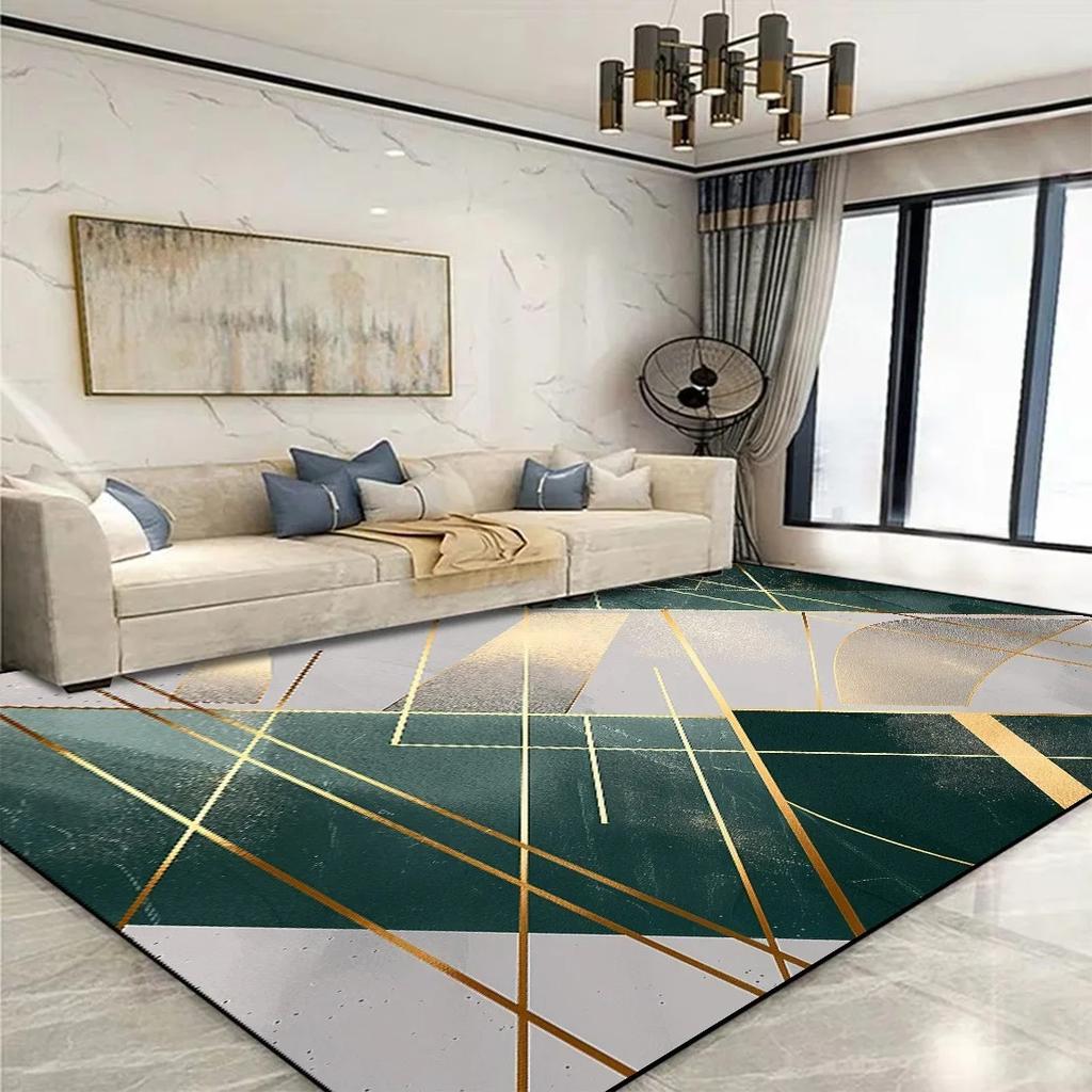 Tappeto Geometrico Dorato Chic Tappeto Moderno Elegante per Soggiorno Area Spaziosa Tappetino Morbido Antiscivolo Decorazione Divano per Camera da Letto
