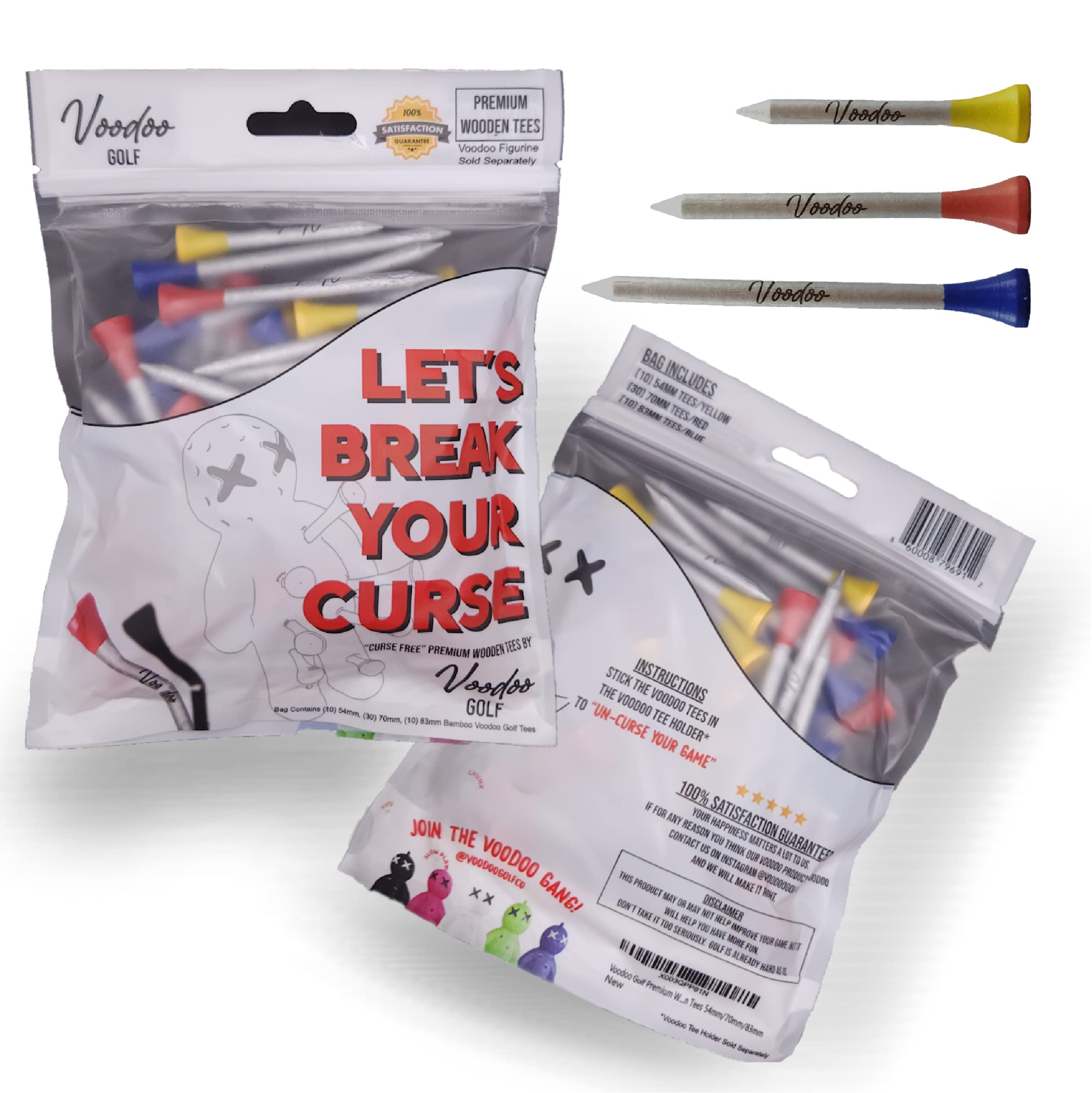 

Voodoo Golf Set of Bamboo Golf and Wooden Gift Set 50-Piece Tees, 54mm, 70mm, 83mm, Tees,