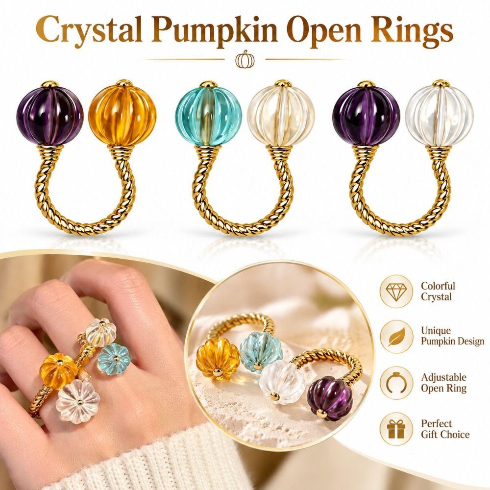 Dopamine Crystal Pumpkin Open Rings Versatile Jewelry Gifts Trendy Hand Decoration for Women
