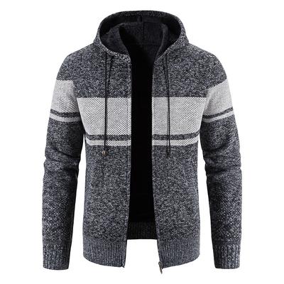 Neuer Herbst Winter Herren Kapuzen Samt Verdicken Pullover Jugend Strickjacke Farbblock Reißverschluss Freizeitjacke