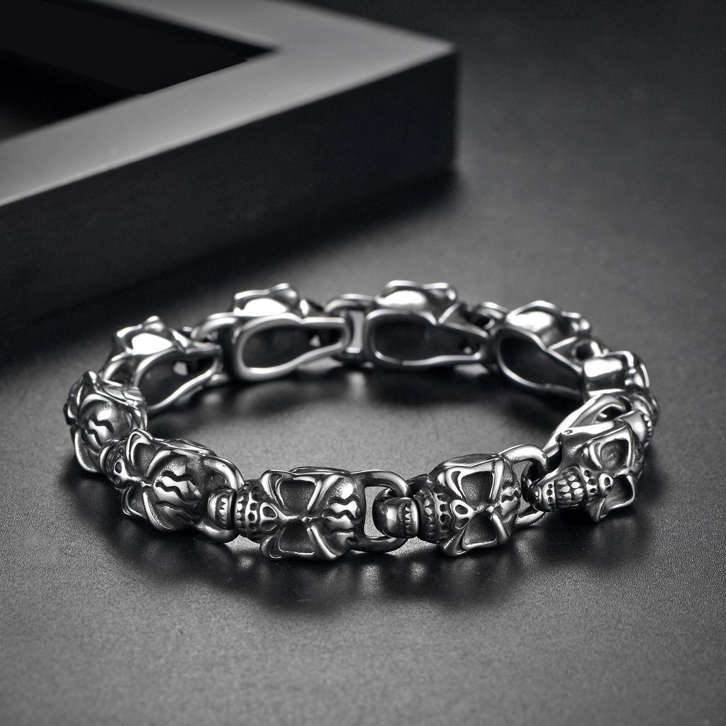 Hot Selling Fashion Bracelets Stainless Steel Skull Bracelet Punk Full Skull Head Biker Bracelet