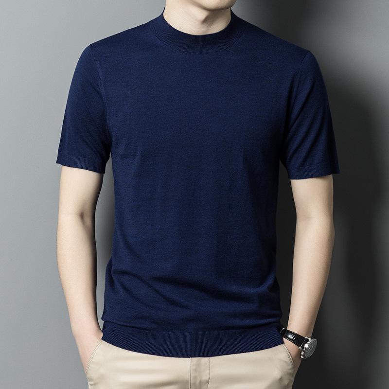 New Autumn Semi-turtleneck Knitted Short-sleeved Sweater Men's Business Fashion Casual Half-sleeved Wool Bottoming Shirt Men's Clothing