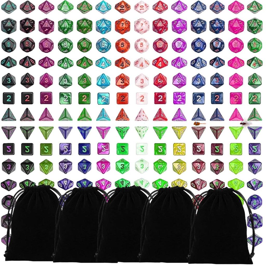 35pcs Polyhedral DND Dice Set - Black Drawstring Pouch with Color-Coded Faces, RPG/D&D Tabletop Game Accessories ZSY