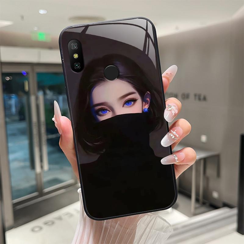 Beautiful Flower Cute Cartoon Cats Case For Xiaomi Mi A2 / Mi A2 Lite Tempered Glass Phone Case Protective Back Cover Hard Shell
