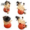Decorative Bar Accessories Cute Ghost Figurine, Sitting on Pumpkin Statue with Witch Halloween Table Decor Hat, Resin Tabletop Ornament for Home Party