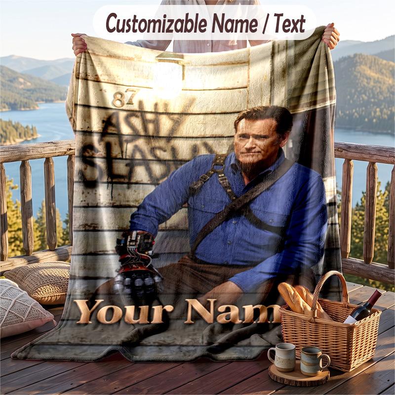 Custom Text Flannel Throw Blanket, Lightweight Cozy Bed Sofa BlanketEvil Dead Ash Williams