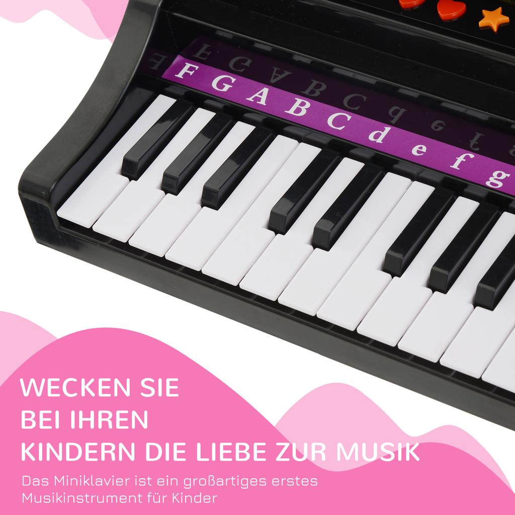 Keyboard for Kids with 37 Keys, Stool Piano with Microphone, LED Teaching Mode, Recording, Piano Musical Instrument for Children 3-6 Years Black