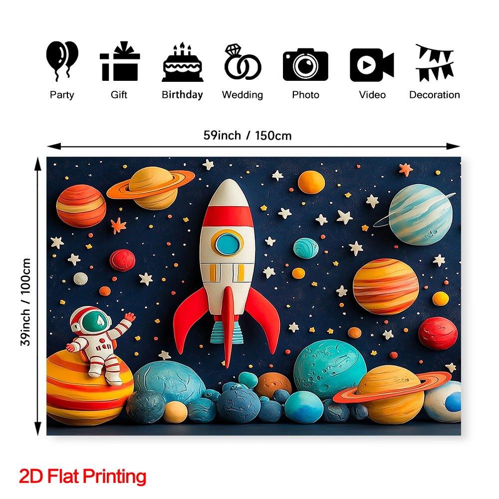 2D flat banner - featuring astronaut rocket and planet background patterns made of polyester fabric