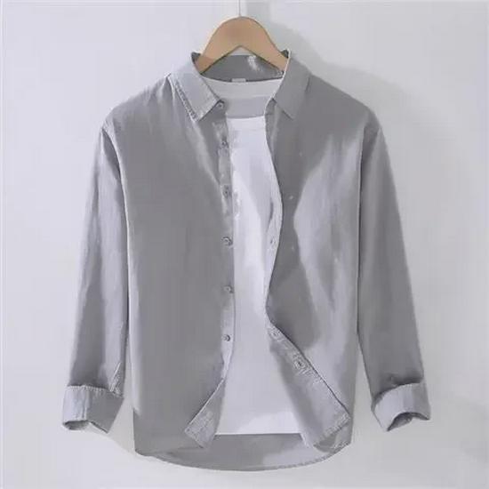 

Чоловіча повсякденна біла лляна сорочка з довгими рукавами та невеликим лацканом M for 80-100 lbs