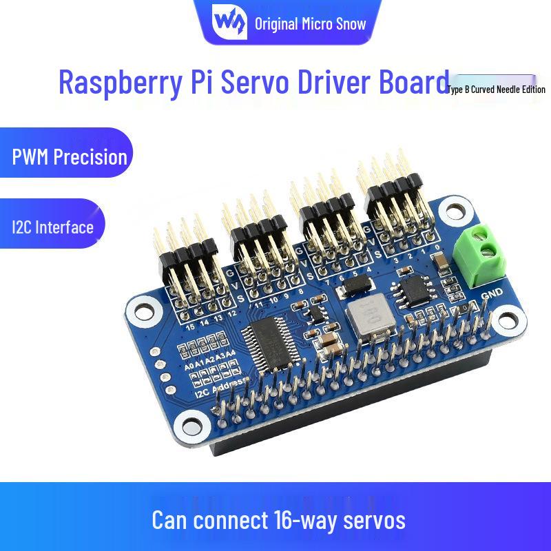 MicroSnow PWM Servo Driver Board for Raspberry Pi 4B, 16-Channel I2C Interface with Pin Header