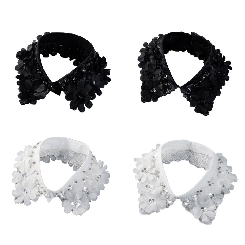 Lace Flower Detachable Collar With Beadwork Sequined Elegant Faux Collar Neck Accessory For Women Girl Daily Outfit