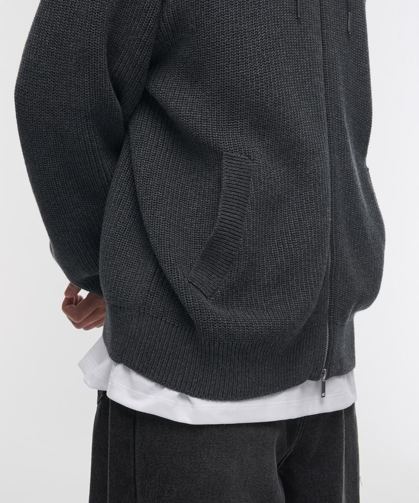 MUSINSA STANDARD Ribbed Knit Hooded Zip-Up [Medium Gray]
