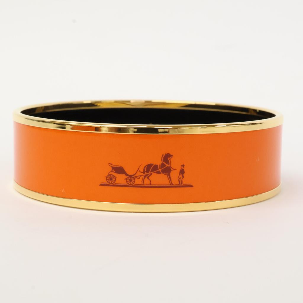HERMES [Excellent condition] GM enamel caleche Bangle Orange / goldUsed