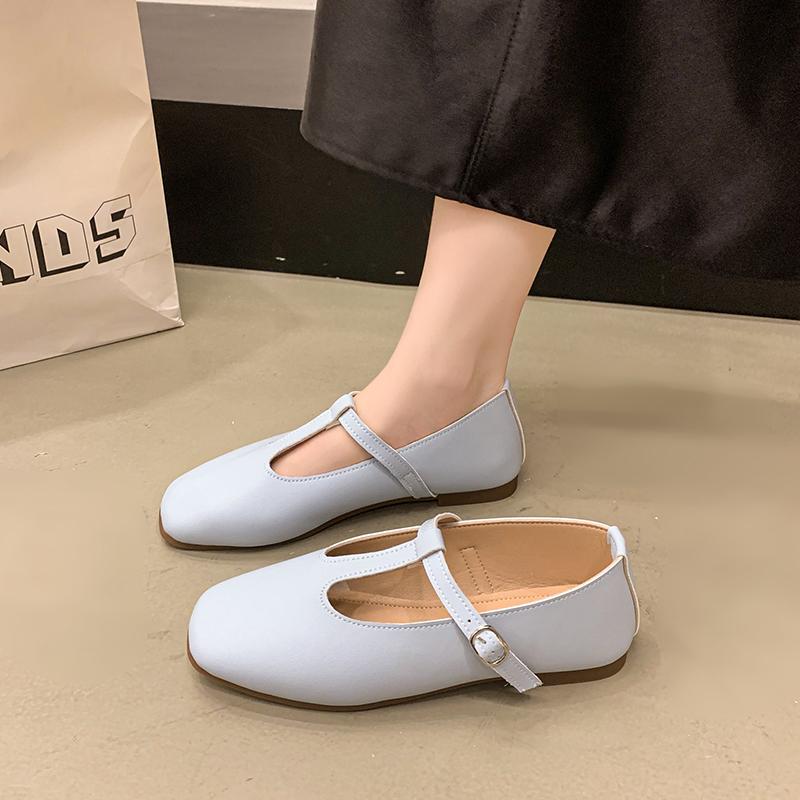 2025 Autumn New Fashionable T-shaped Buckle with Round Head Shallow Mouth Flat Ballet Shoes Retro Casual Mary Jane Women's Shoes