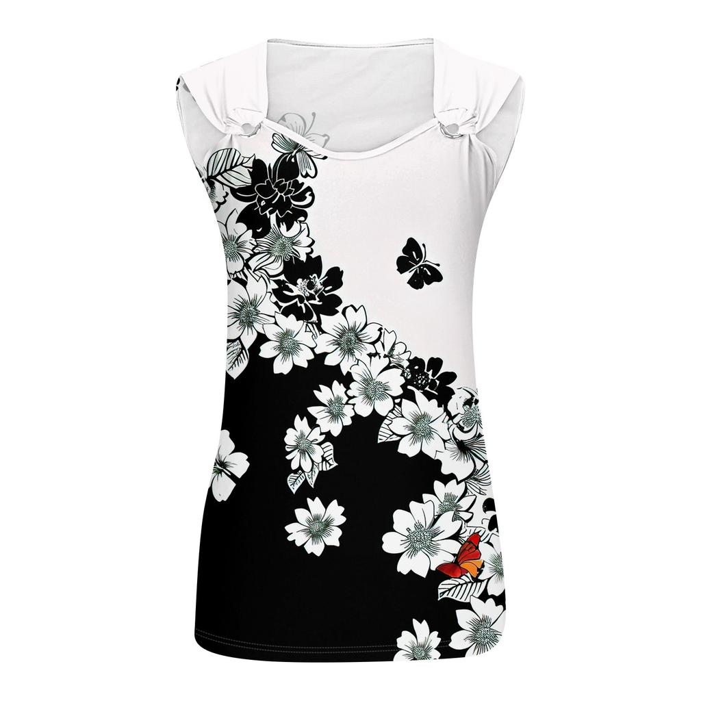Womens Tank Top V Neck Basic Printed Casual Flowy Sleeveless Deep Side Cut Tops For Women