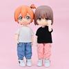 Niannyyhouse OB11 Size Obitsu Doll for 11cm Body Pants Set Plain Doll Clothes Overalls Doll Clothes T-shirt + 2-piece T-shirt 1/12BJD (black+white)