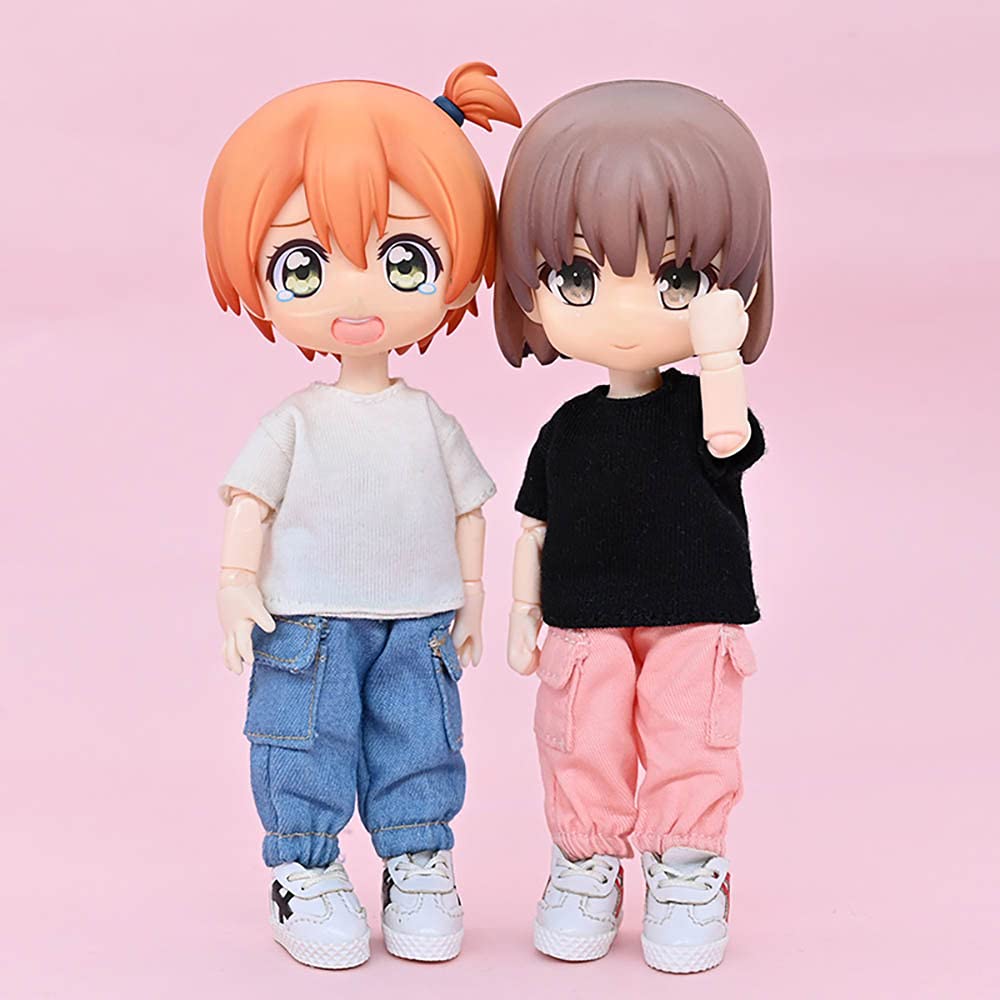 Niannyyhouse OB11 Size Obitsu Doll for 11cm Body Pants Set Plain Doll Clothes Overalls Doll Clothes T-shirt + 2-piece T-shirt 1/12BJD (black+white)