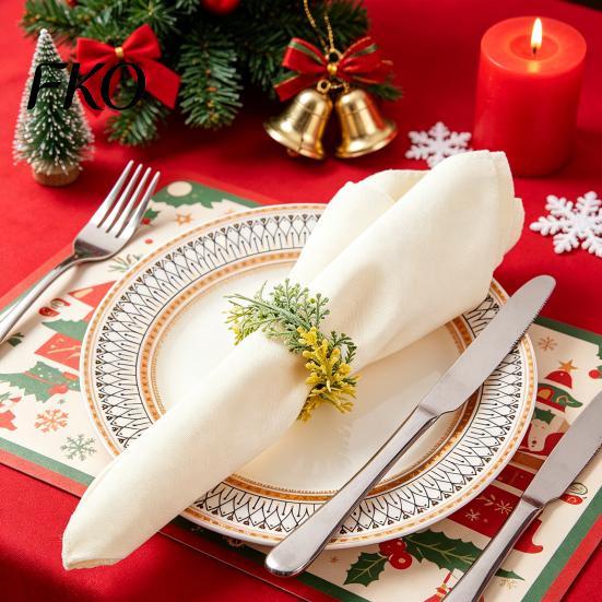 Holly Leaf Napkin Ring 6Pcs Rings, Elastic Design Holder for Light And Thick Moderate Stretch Napkins, Imitation Accessory Weddings Parties