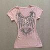 TrendHub Camiseta Gráfica Rosa Vintage Americana Simples Gola V Manga Curta Slim Fit Skinny Grunge Cropped Camiseta Anos 2000 Y2K