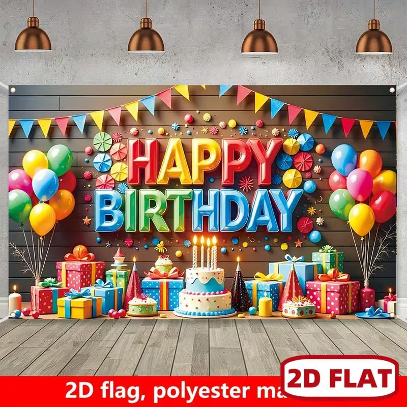 

2D Bright Colorful Happy Birthday Backdrop Banner Photography Background for Children Party 47.2x31.5inch/120*80cm