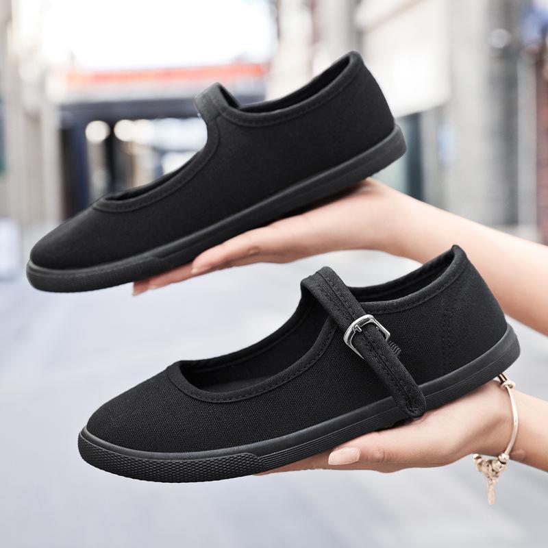 2025 Ladies Flats Buckle Strap Comfortable Women Shoes Round Toe Solid Casual Shoe Plus Size 34~42 Black Dance Shoes