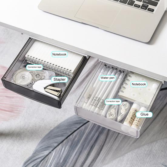 Under Desk Drawer Attachable Hidden Self-Adhesive Slide-out Plastic Stick On Drawer Under Desk Organizer Office Supplies