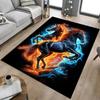 Fire and Ice Running Horses Area Rug, Flame Blue Fire Steed Print Non Slip Floor Mat for Living Room Bedroom Home Decor