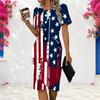 Women Plus Size Round Neck Short Sleeve White Black Printed Fitted Dress