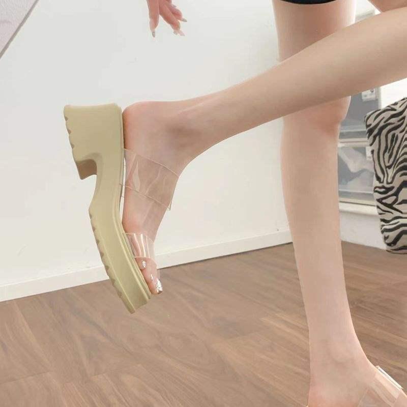 

2025 Women s Trendy Clear Strap Chunky Heel Slippers: Thick Sole, Versatile High Heel Footwear Random Blind Box 55