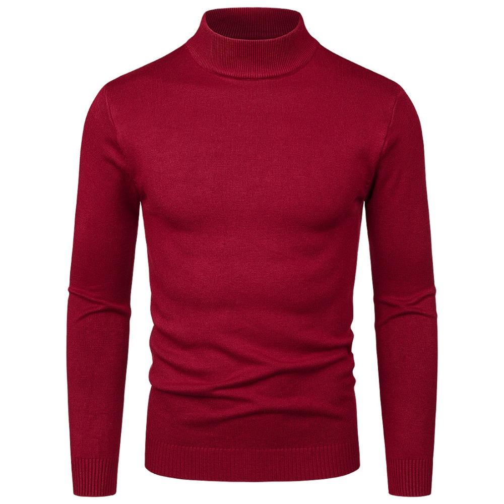 Autumn and Winter Men's Semi-high-neck Sweater, Men's Slim-fit Solid Color Pullover Base Knitted Sweater