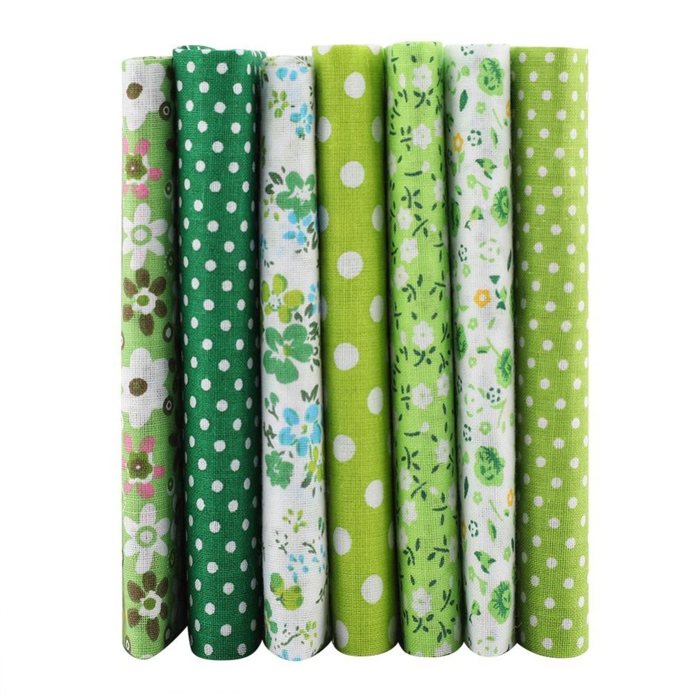 7pcs Green Pre Cut Fabric Squares Cotton Quilting Fat Quarters Patchwork Fabric Kit For Quilting