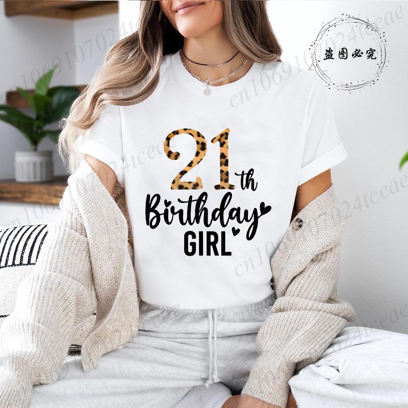 It's My 21th Birthday Leopard Birthday Vintage Graphic TShirt Unisexs Short Sleeve Crew Neck Casual with Retro Aesthetic Clothes
