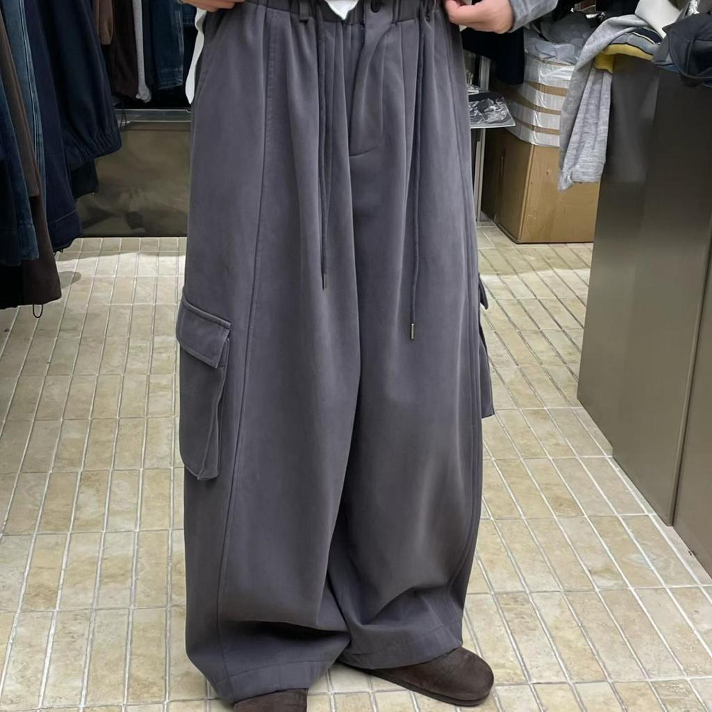 Becabeau Women's Winter Korean-Style Loose Plus Size Fleece-Lined Wide-Leg Cargo Pants