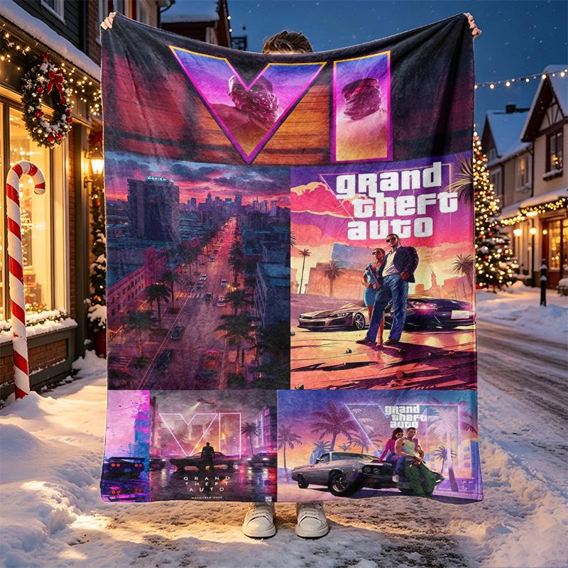Grand Theft Auto VI Pattern Blanket for Home Decoration, Bed, Sofa, Car Travel, Camping, Suitable for All Seasons, Birthday Christmas Gift