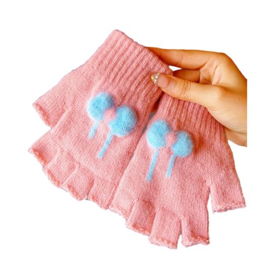 

1 Pair Winter Half Finger Gloves for Women Cute Fingerless Mittens темно-розовый