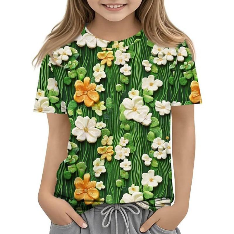New Four Leaf Clover Pattern Children's Women's Short Sleeve Round Neck T-shirt