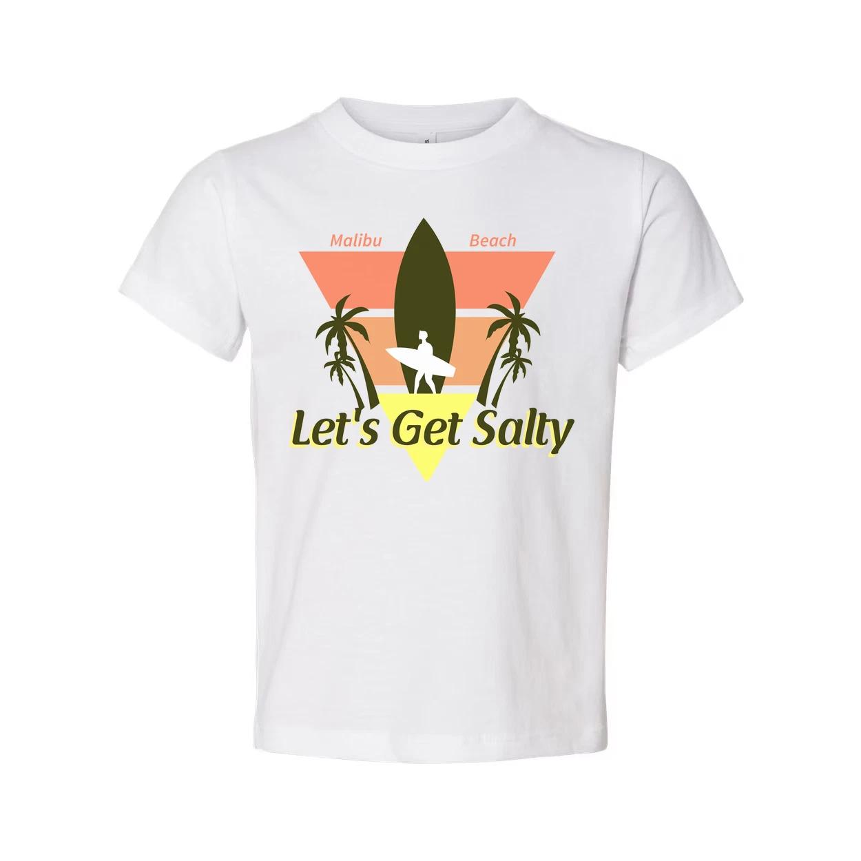 Let s Get Salty Surfing Graphic Tee With Palm Trees And Surfboard Malibu Beach V S