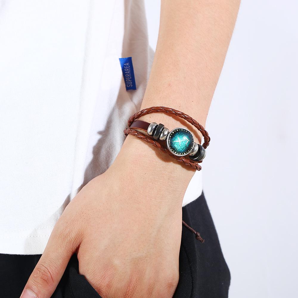 Handmade Cowhide Constellation Bracelet - Retro Beaded Design for Couples and Students, Perfect Birthday Ornament