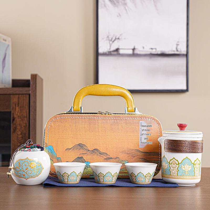 Portable Ceramic Gongfu Outdoor Tea Set with Kuaike Cups - Ideal for Business Gifts and Travel.