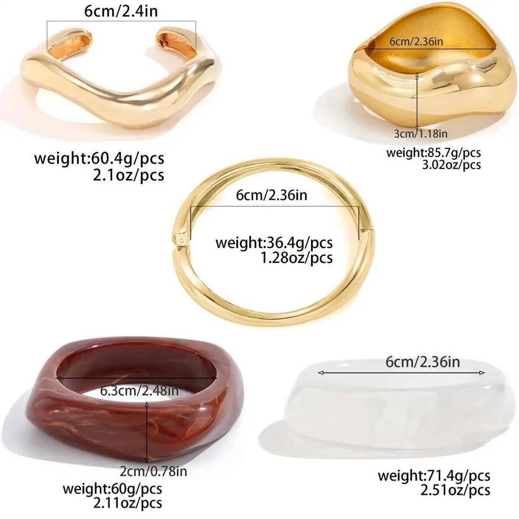 Ingemark 5 Styles Exaggerated Thick Resin Acrylic Wide Bangles for Women New Trend Goth Irregular Chunky Arm Bracelets Jewelry